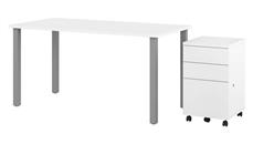 Computer Desks Bestar 60in W x 30in D Table Desk with Assembled Mobile Pedestal