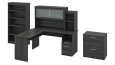L Shaped Desks Bestar L-Shaped Desk with Hutch, Lateral File Cabinet and Bookcase
