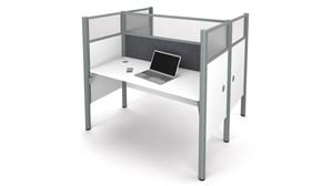 Workstations & Cubicles Bestar Double Face to Face Workstation - White with Tack Boards and Acrylic Glass Privacy Panels
