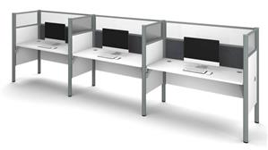 Workstations & Cubicles Bestar Triple Side-by-Side Workstation - White with Tack Boards and Acrylic Glass Privacy Panels
