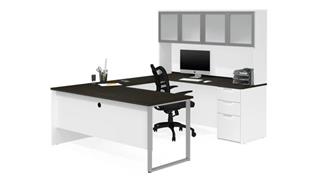 U Shaped Desks Bestar U-Sshaped Desk with Frosted Glass Door Hutch