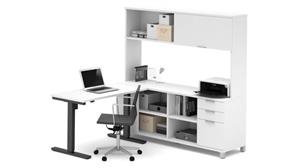 L Shaped Desks Bestar L-Desk with Hutch and  Electric Height Adjustable Table