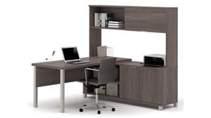 L Shaped Desks Bestar 72in W L-Shaped Desk with Metal Legs and Hutch