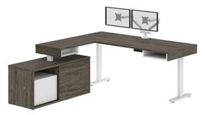 Adjustable Height Desks & Tables Bestar Height Adjustable L-Desk with Dual Monitor Arm