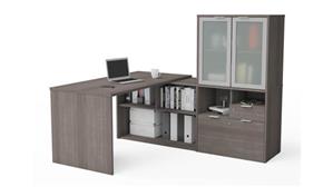 L Shaped Desks Bestar 72" W L-Shaped Desk with Frosted Glass Doors Hutch
