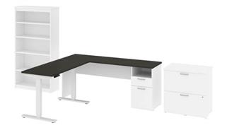 Standing Height Desks Bestar 72" W L-Shaped Standing Desk with Bookcase and Lateral File Cabinet