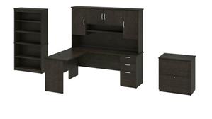 L Shaped Desks Bestar L-Shaped Executive Desk with Hutch, Lateral File and Bookcase