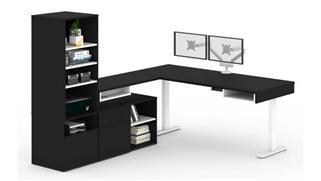 L Shaped Desks Bestar 72in W L-Shaped Standing Desk with Credenza, Storage Unit and Dual Monitor Arm