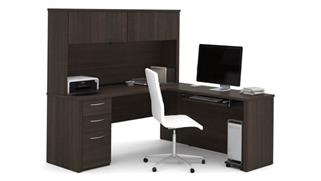 L Shaped Desks Bestar 72in W L-Shaped Desk with Hutch and 2 Pedestals