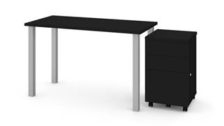 Computer Tables Bestar 24in x 48in Table with Square Metal Legs and Assembled Mobile Filing Cabinet