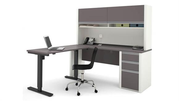 L Shaped Desks Bestar L Shaped Desk with Hutch & Adjustable Height Table