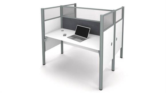 Double Face to Face Workstation - White with Tack Boards and Acrylic Glass Privacy Panels