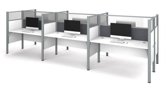 Six Workstation - White with Tack Boards and Acrylic Glass Privacy Panels