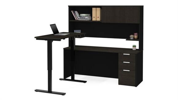 Height Adjustable L-Desk with Hutch