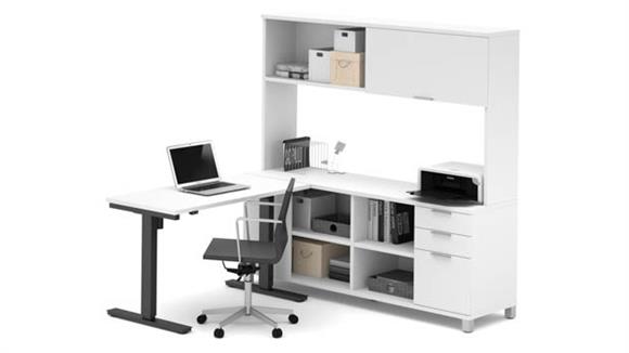 L-Desk with Hutch and  Electric Height Adjustable Table