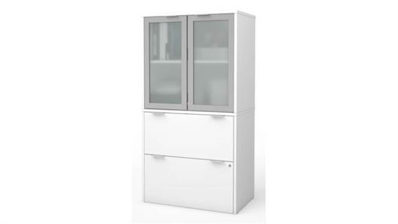 30in W Lateral File Cabinet with Frosted Glass Doors Hutch