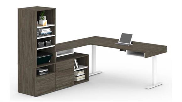 72in W L-Shaped Standing Desk with Credenza and Storage Unit