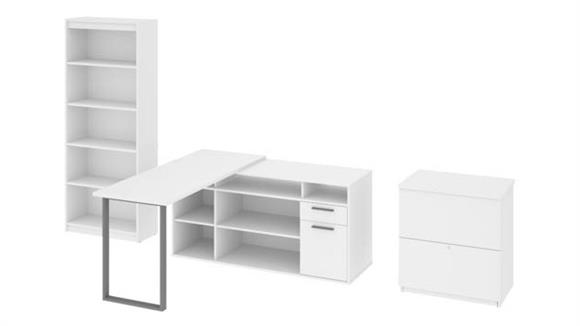L-Shaped Desk with Lateral File and Bookcase