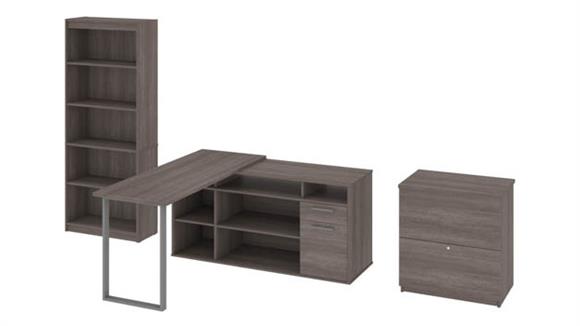 L-Shaped Desk with Lateral File and Bookcase