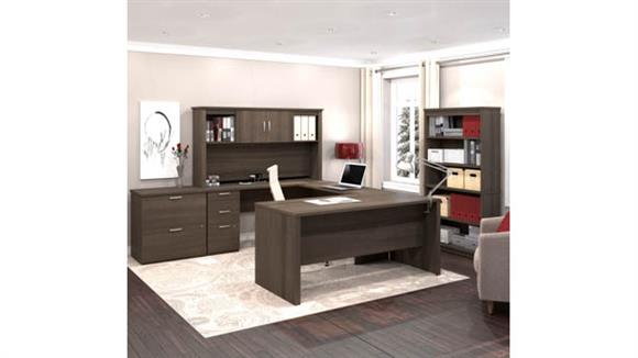 U or L-Shaped Executive Desk with Hutch, Lateral File Cabinet and Bookcase