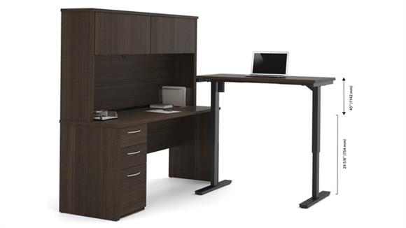 L-Desk with Hutch Including Electric Height Adjustable Table