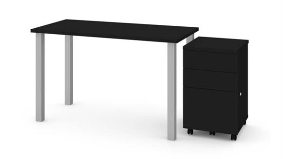 24in x 48in Table with Square Metal Legs and Assembled Mobile Filing Cabinet
