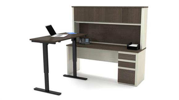 Height Adjustable L-Shaped Desk with Hutch
