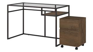 Writing Desks Bush Furniture 48" W Glass Top Writing Desk with 2 Drawer Mobile File Cabinet