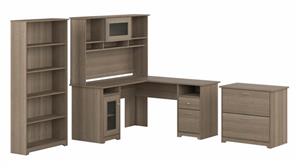 L Shaped Desks Bush Furniture 60" W L-Shaped Desk with Hutch, Lateral File Cabinet and 5 Shelf Bookcase