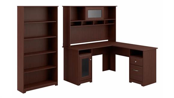 L Shaped Desks Bush Furniture 60" W L-Shaped Computer Desk with Hutch and 5 Shelf Bookcase