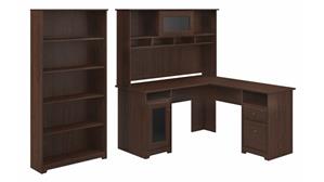 L Shaped Desks Bush Furniture 60in W L-Shaped Computer Desk with Hutch and 5 Shelf Bookcase
