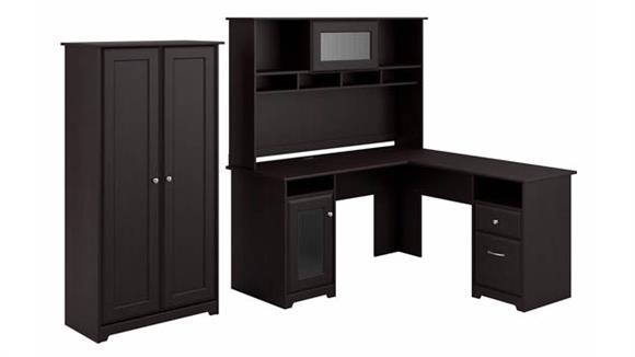 L Shaped Desks Bush Furniture 60" W L-Shaped Desk with Hutch and Tall Storage Cabinet