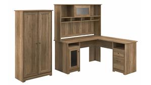 L Shaped Desks Bush Furniture 60in W L-Shaped Desk with Hutch and Tall Storage Cabinet