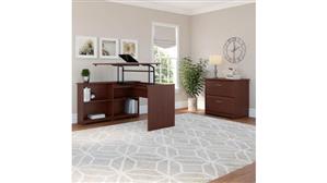 Adjustable Height Desks & Tables Bush Furniture 52" W 3 Position Sit to Stand Corner Bookshelf Desk with Lateral File Cabinet
