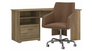 Corner Desks Bush Furniture 60" W Corner Desk with Mid Back Leather Box Chair