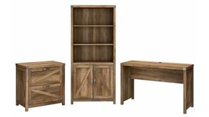 Writing Desks Bush Furniture 48" W Farmhouse Writing Desk with Lateral File Cabinet and 5 Shelf Bookcase