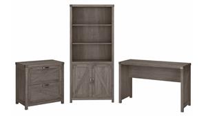 Writing Desks Bush Furniture 48" W Farmhouse Writing Desk with Lateral File Cabinet and 5 Shelf Bookcase