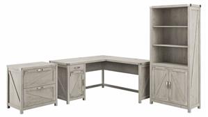 L Shaped Desks Bush Furniture 60in W L-Shaped Desk with Lateral File Cabinet and 5 Shelf Bookcase