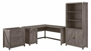 L Shaped Desks Bush Furniture 60in W L-Shaped Desk with Lateral File Cabinet and 5 Shelf Bookcase