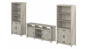 TV Stands Bush Furniture Farmhouse TV Stand for 70" TV with (Set of 2) 5 Shelf Bookcases with Doors