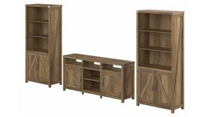 TV Stands Bush Furniture Farmhouse TV Stand for 70" TV with (Set of 2) 5 Shelf Bookcases with Doors