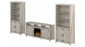 Electric Fireplaces Bush Furniture Electric Fireplace TV Stand for 70" TV with (Set of 2) 5 Shelf Bookcases with Doors