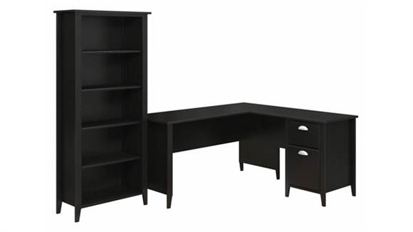 L Shaped Desks Bush Furniture 60" W L-Shaped Desk and Bookcase