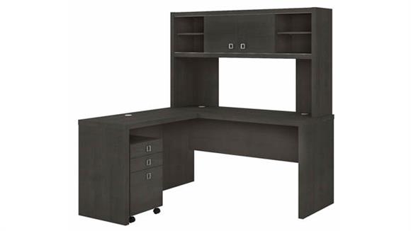 L Shaped Desks Bush Furniture L-Shaped Desk with Hutch and Mobile File Cabinet
