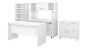 Executive Desks Bush Furniture Bow Front Desk, Credenza with Hutch, Bookcase and File Cabinets