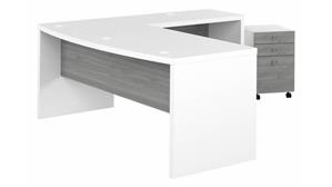 L Shaped Desks Bush Furniture 72" W Bow Front L-Shaped Desk with 3 Drawer Mobile File Cabinet