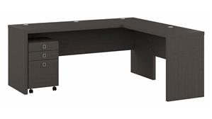 L Shaped Desks Bush Furniture 72" W L-Shaped Credenza Desk with 3 Drawer Mobile File Cabinet