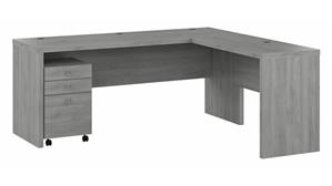 L Shaped Desks Bush Furniture 72in W L-Shaped Credenza Desk with 3 Drawer Mobile File Cabinet