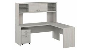 L Shaped Desks Bush Furniture 72in W L-Shaped Credenza Desk with Hutch and 3 Drawer Mobile File Cabinet
