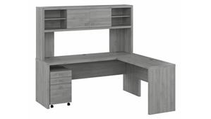 L Shaped Desks Bush Furniture 72" W L-Shaped Credenza Desk with Hutch and 3 Drawer Mobile File Cabinet